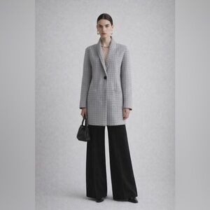 RW&CO - Grey Houndstooth Knit Long Cardigan / Blazer – Soft Cotton Blend